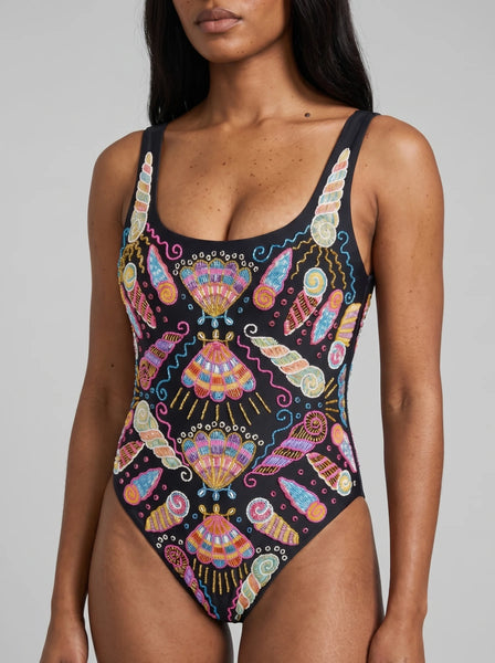 Oceanus x Zandra Rhodes Dreamy Dreamy One Piece Shell Swimsuit Black