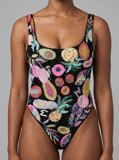 Carmensita Hand-beaded One Piece Swimsuit Black Christina Milian