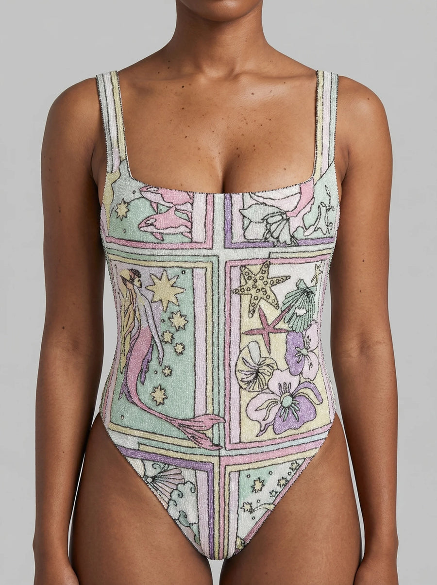 Talia Hand Beaded Multi-Coloured Crystal Swimsuit