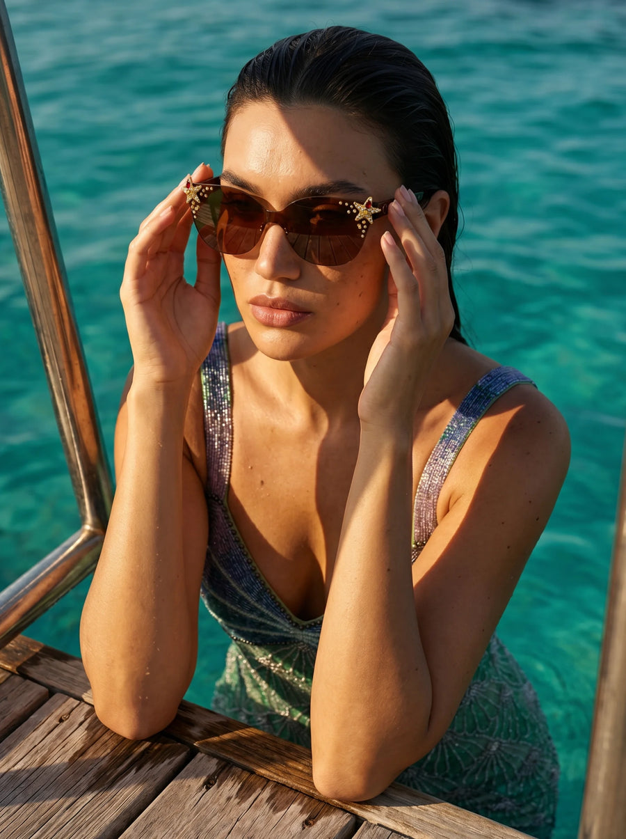 Oceanus x SOJOS Glowheart Sunglasses Brown