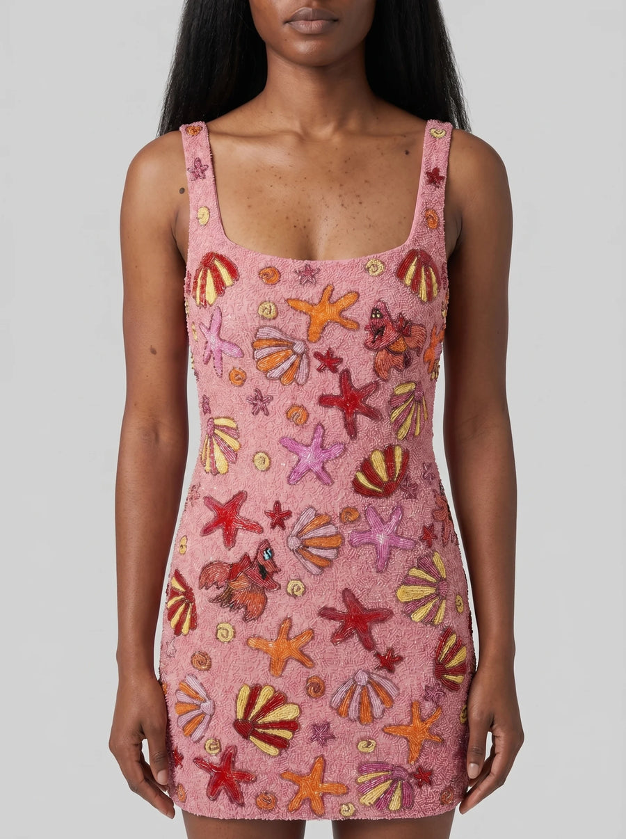 Disney | Oceanus Fully Hand Beaded Shell Dress Pink