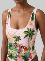 Maya Scoop Back Tropical Swimsuit - Pink in stock
