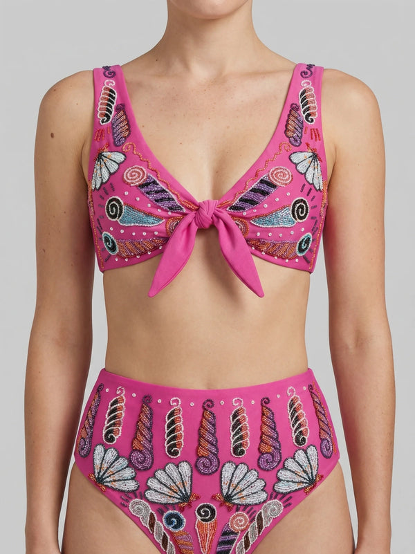 Oceanus x Zandra Rhodes Nebula Shell Bikini Top Fuchsia