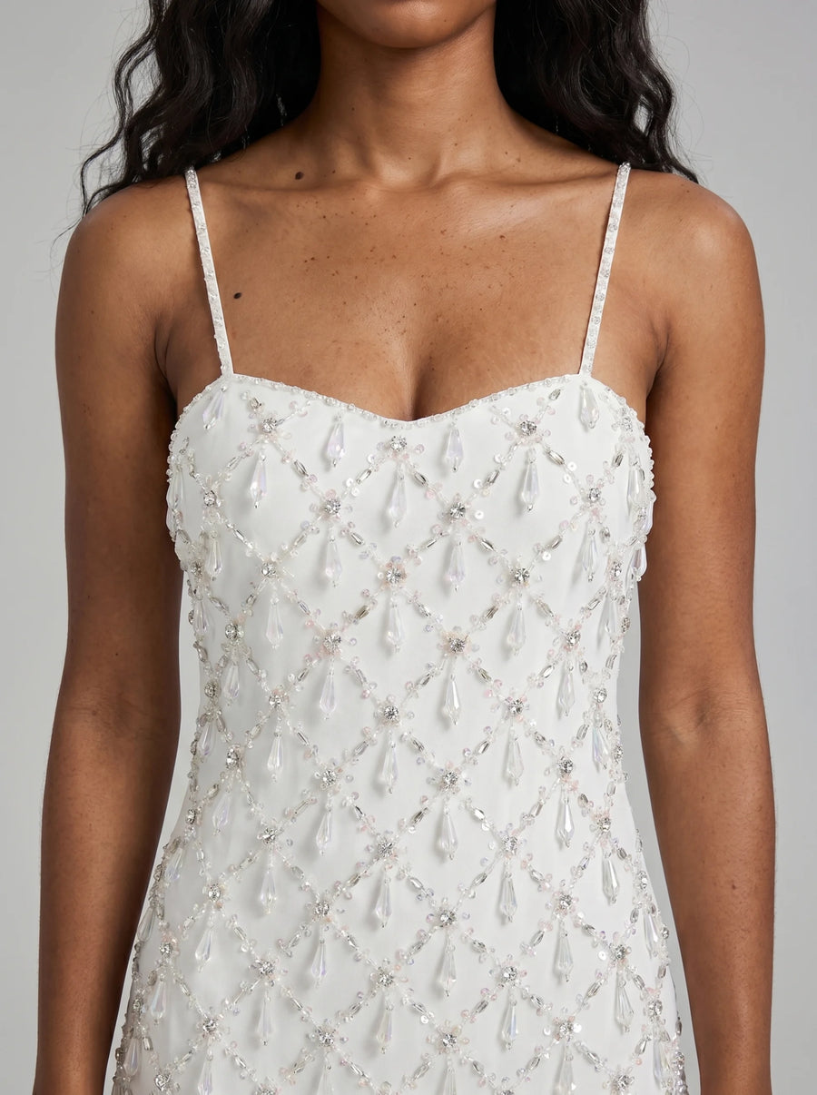 Arabella Hand Beaded Crystal Dress White