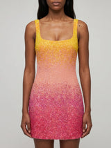 Sofia Hand Beaded Party Dress Orange Pink Ombre