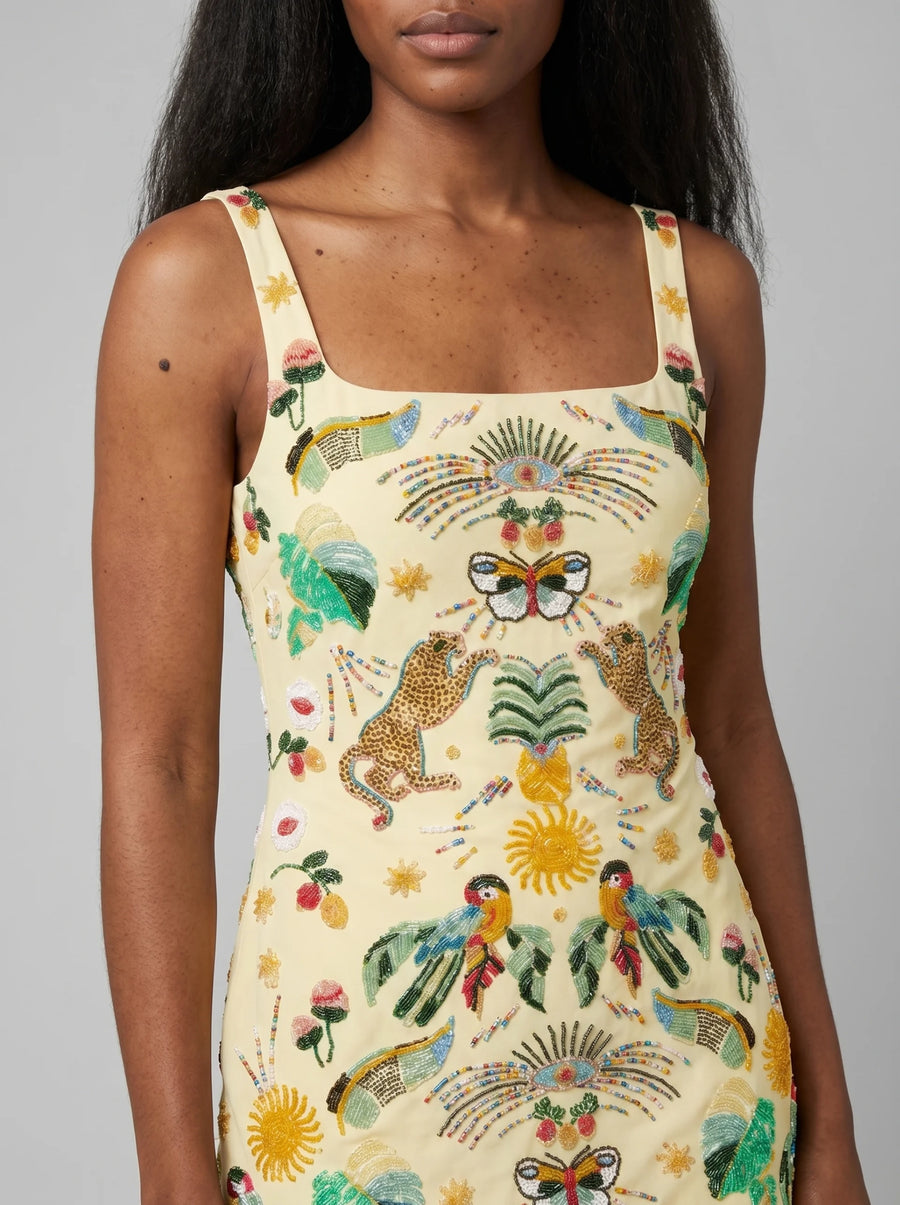 Aurelia Embroidered Luxury Sequin Mini Dress Yellow