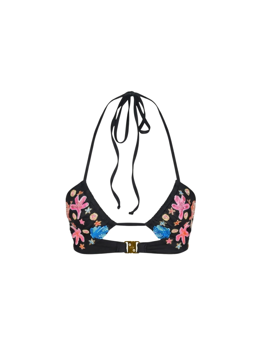 Marissa Hand Embroidered Luxe Bikini Top Black in Stock