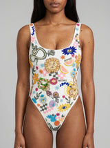 Sunny Snake Beaded Swimsuit in White