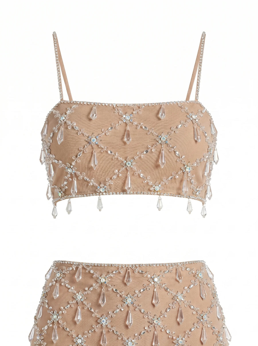 Calliope Luxury Crystal Co-Ord Top Nude