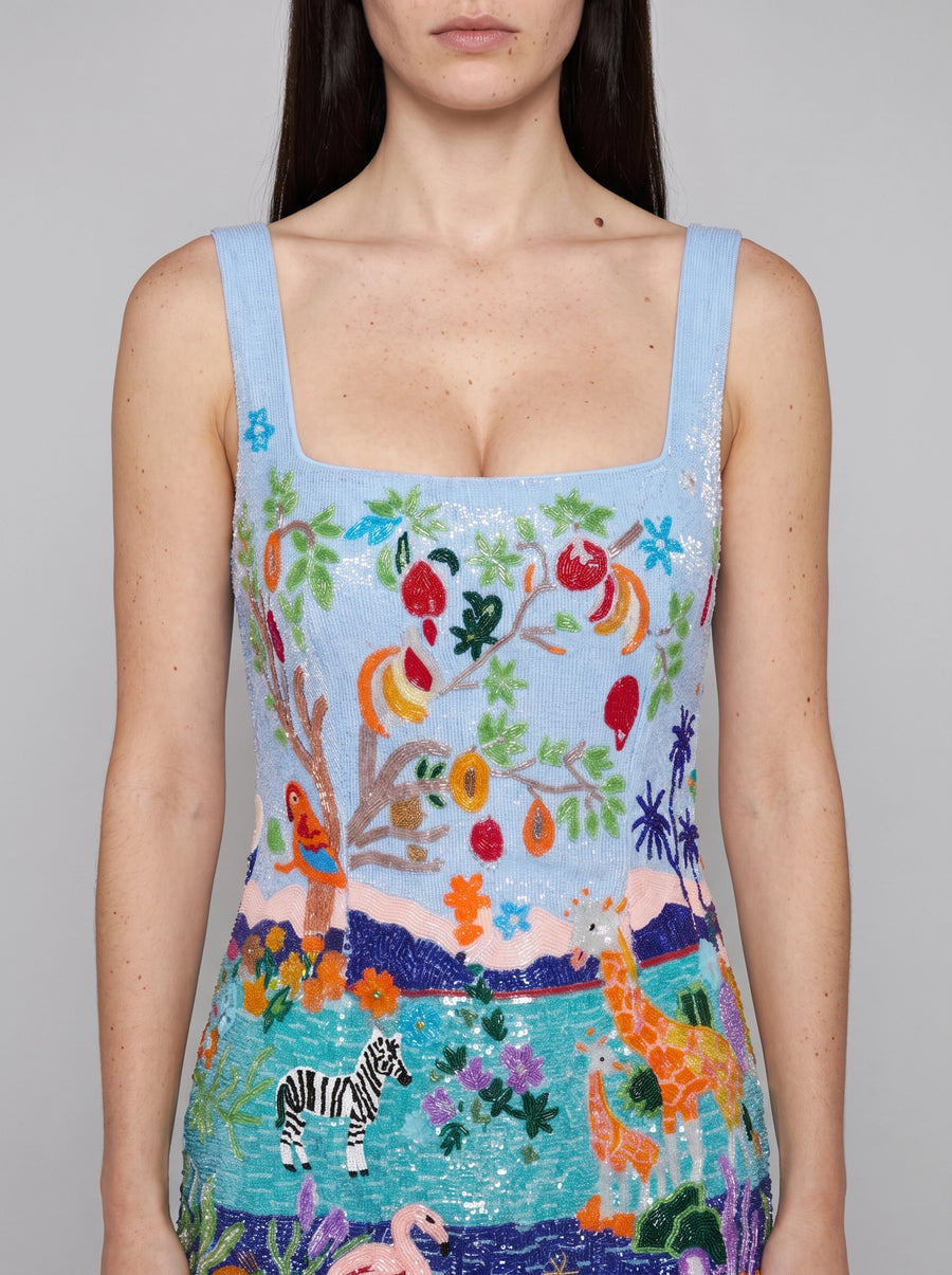 Safari Lagoon Blue Hand Beaded Dress