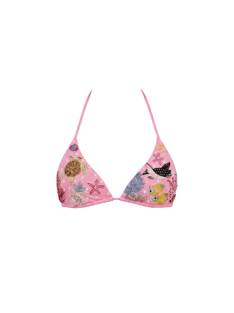 Manta Ray and Turtle Multi color Hand-Beaded Bikini Top