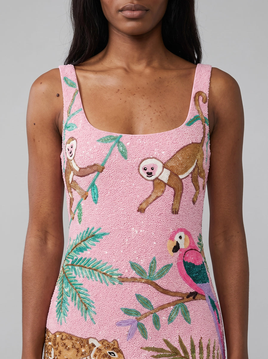 Tropica Hand Beaded Pink Mini Dress