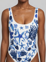 Sea Horse One Piece Blue White Swimsuit
