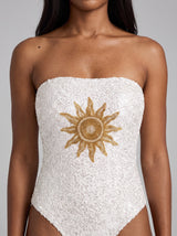 Sun Sequin White Strapless Swimsuit