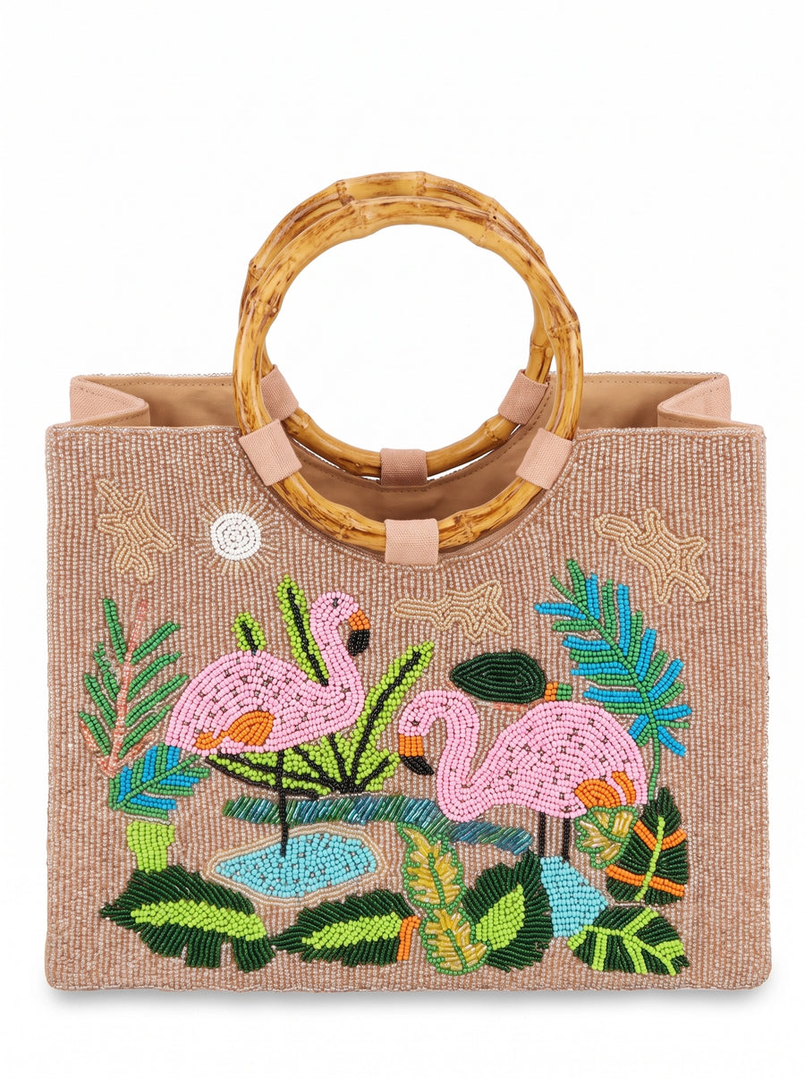 Flamingo Wooden Ring Bag