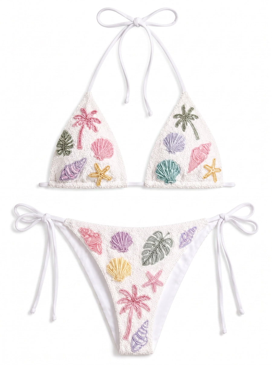 Beach Vibe White Beaded Bikini Bottom