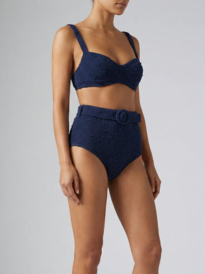Heidi Hand Beaded Bikini Top Navy