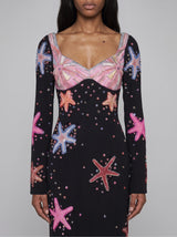 Crescent Shell Bell Sleeve Dress in Black
