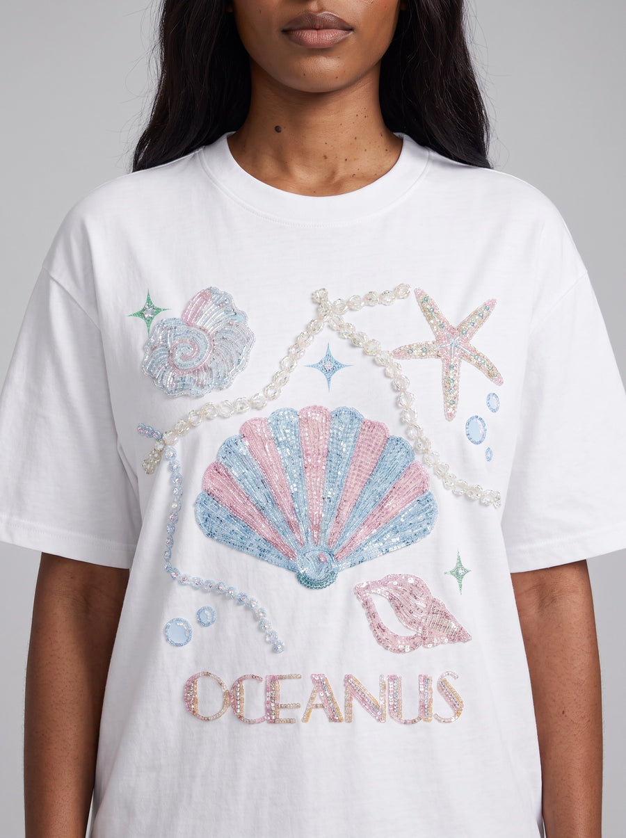 Concha T White Beaded T-Shirt
