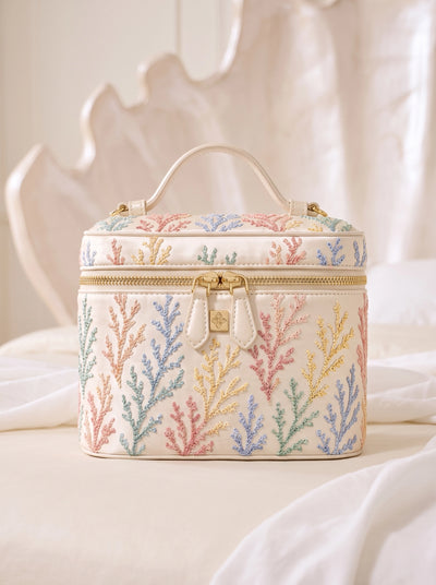 Coral Garden Hand-Embroidered Vanity Bag