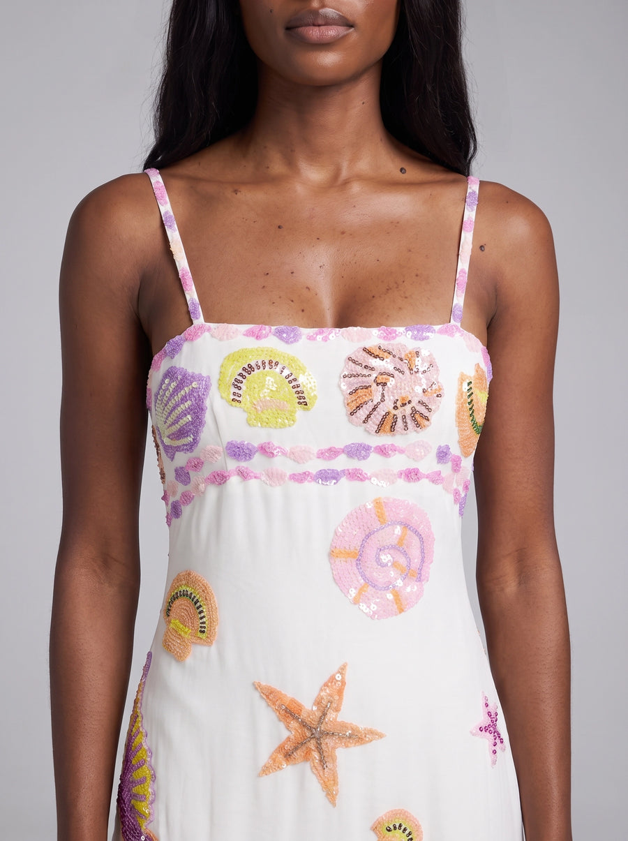 New York Strapped Dress Embroidary Straps in White