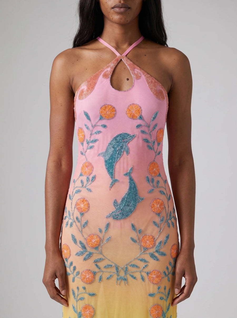 Dolphin Hand Beaded Maxi Dress