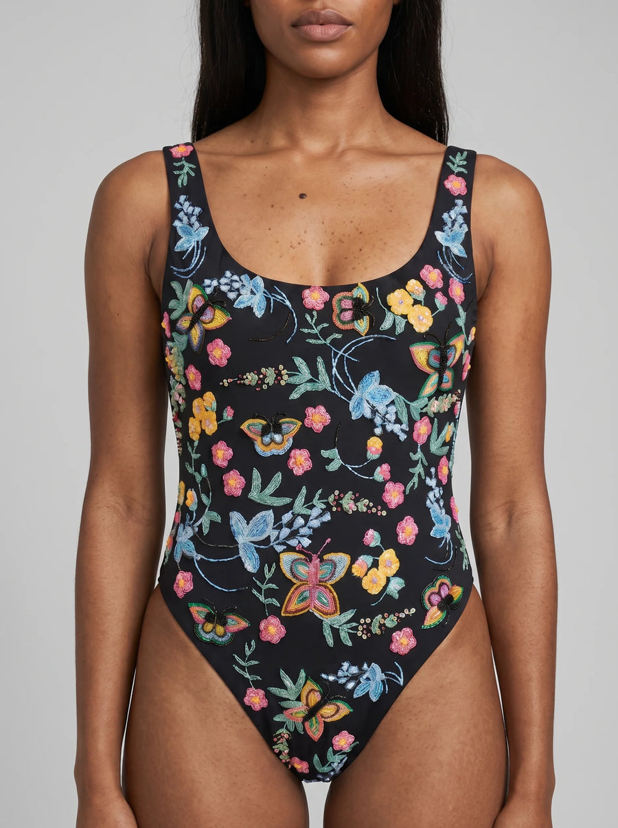 Alabama Floral Hand Embroidered One Piece Swimsuit Multi Colour