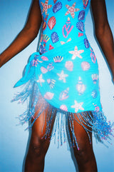 Oceanic Blue Tasseled Sarong
