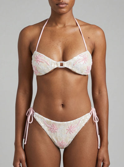 Jessica Pink Palm Whisper White Bikini Top