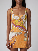 Palm Beach Hand-Beaded Mini Dress Orange