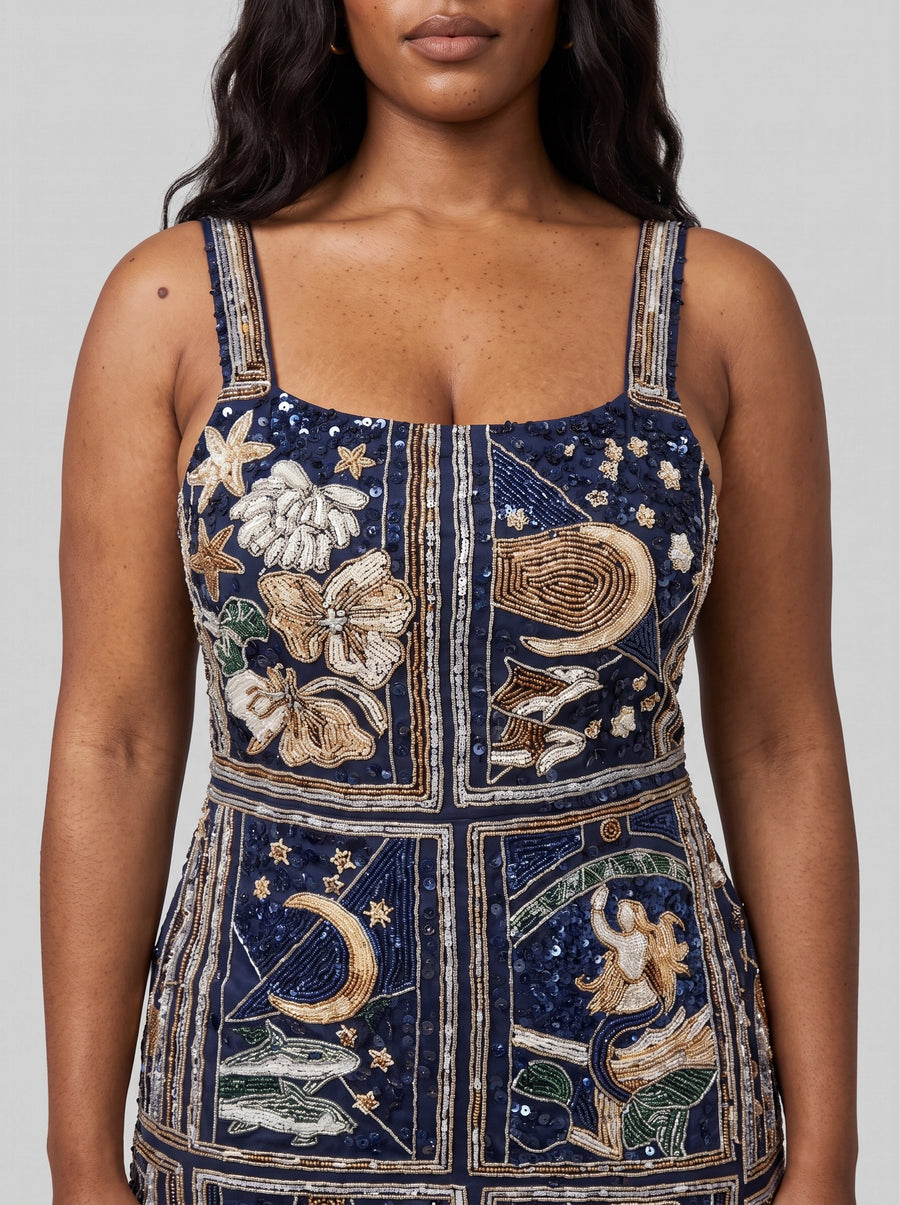 Talia Hand Beaded Multi-Coloured Crystal Party Dress