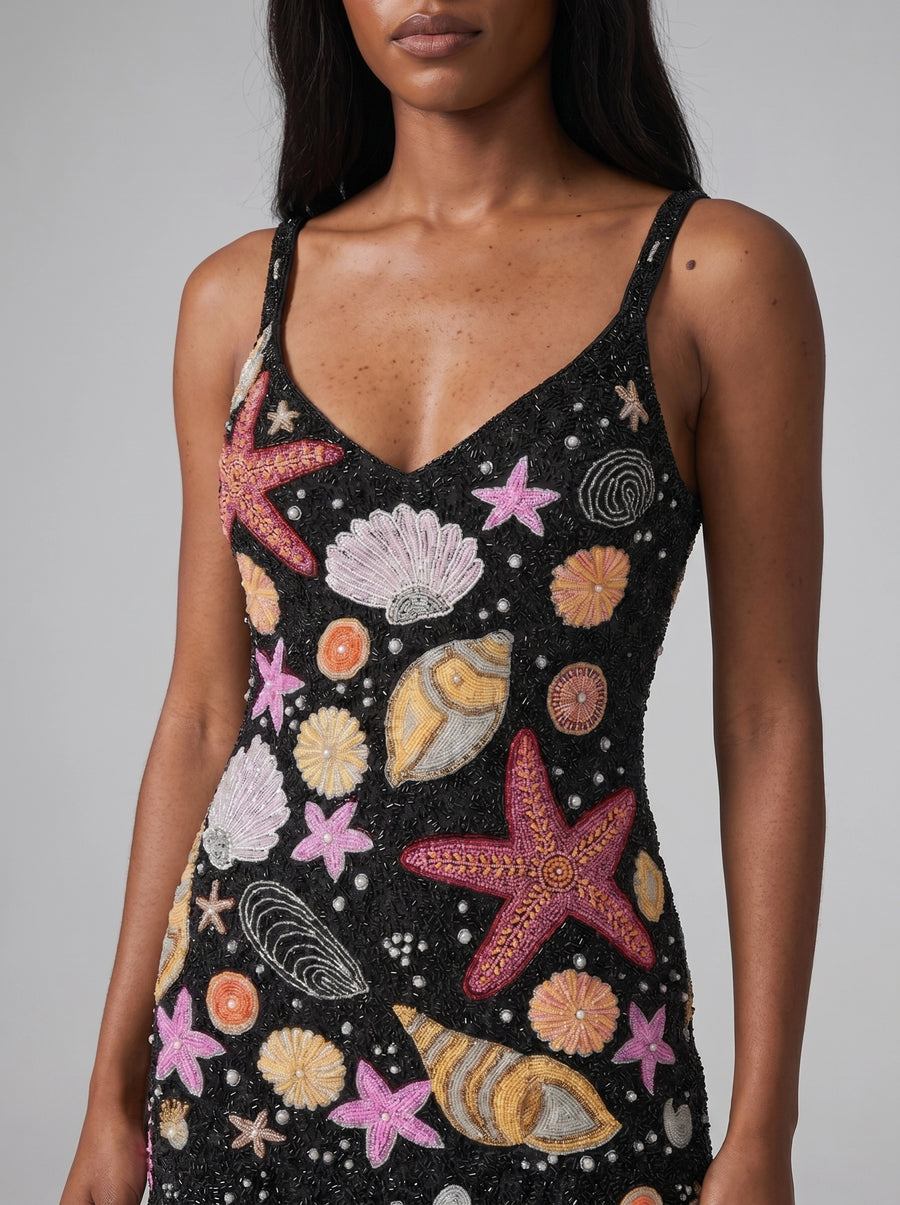 Tasseled Starfish Black Mini Dress