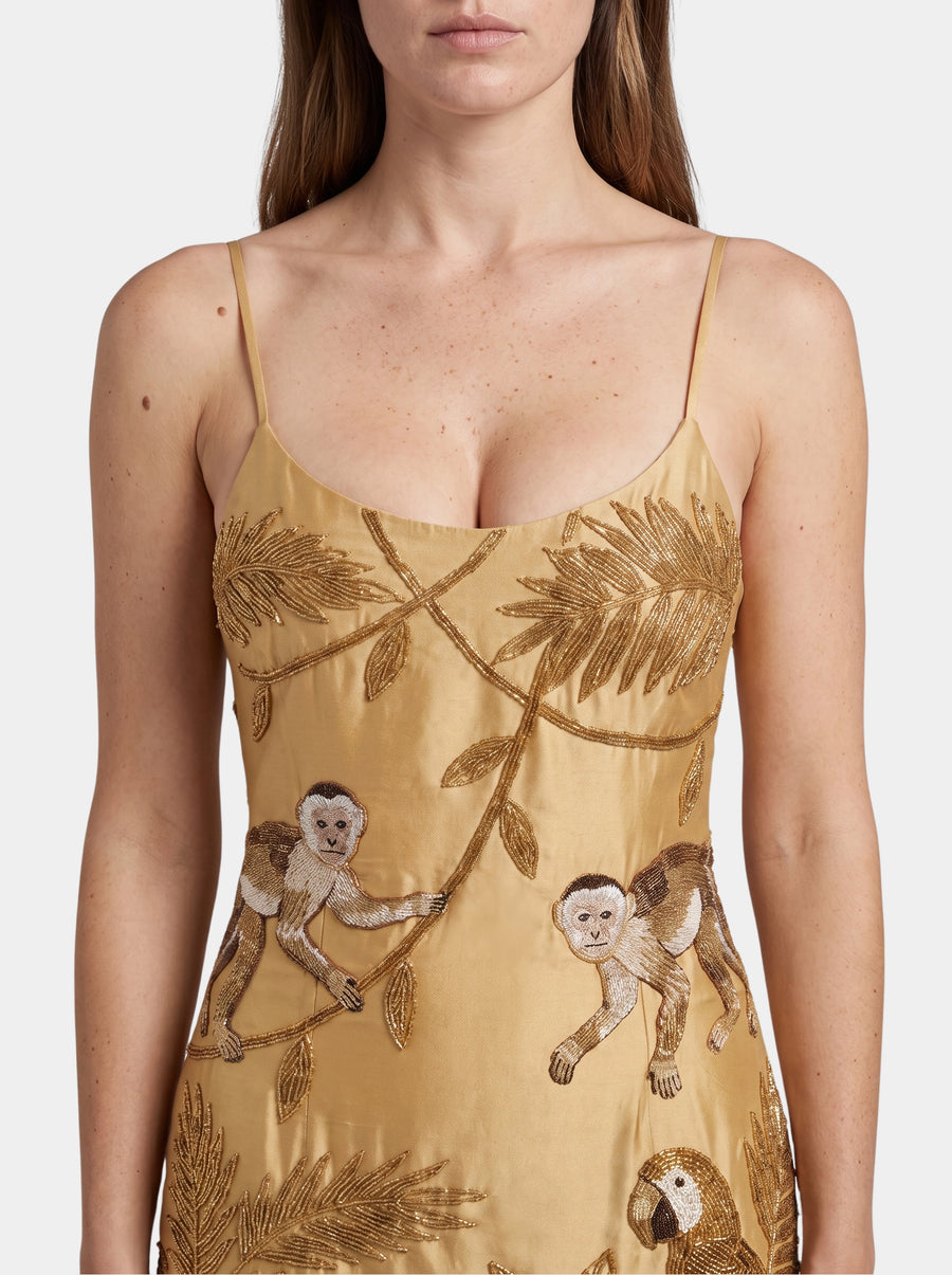 Zola Gold Midi Strap Dress