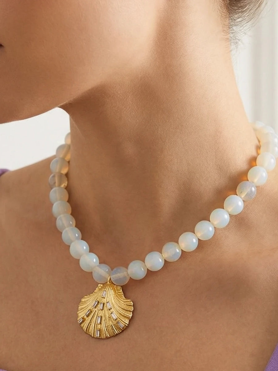 Isla's Opal and Gold Shell Pendant Necklace