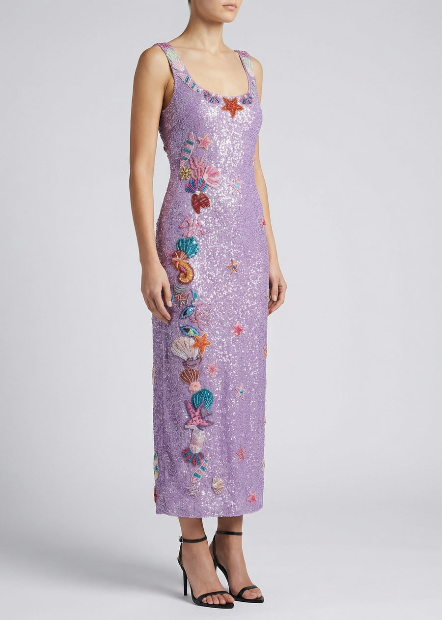 Sea Whisper Pink Maxi Dress – Elegant pink sea-themed maxi long dress – Oceanus Swimwear