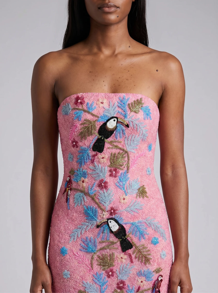 Aya Fully Beaded Pink Maxi Dress