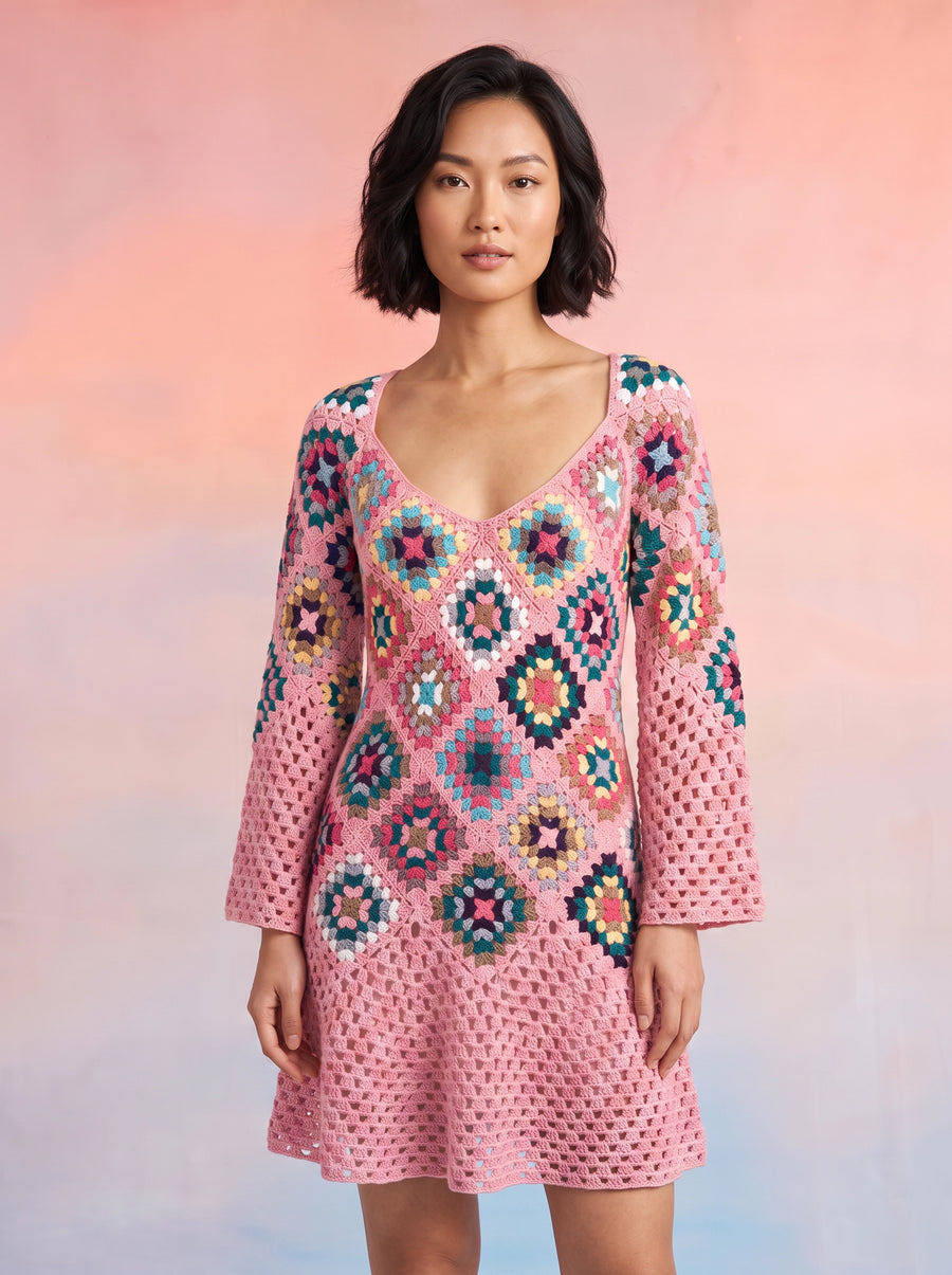 Spring Pink Crochet Dress