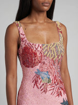 Oceanic Bloom Pink Maxi Dress