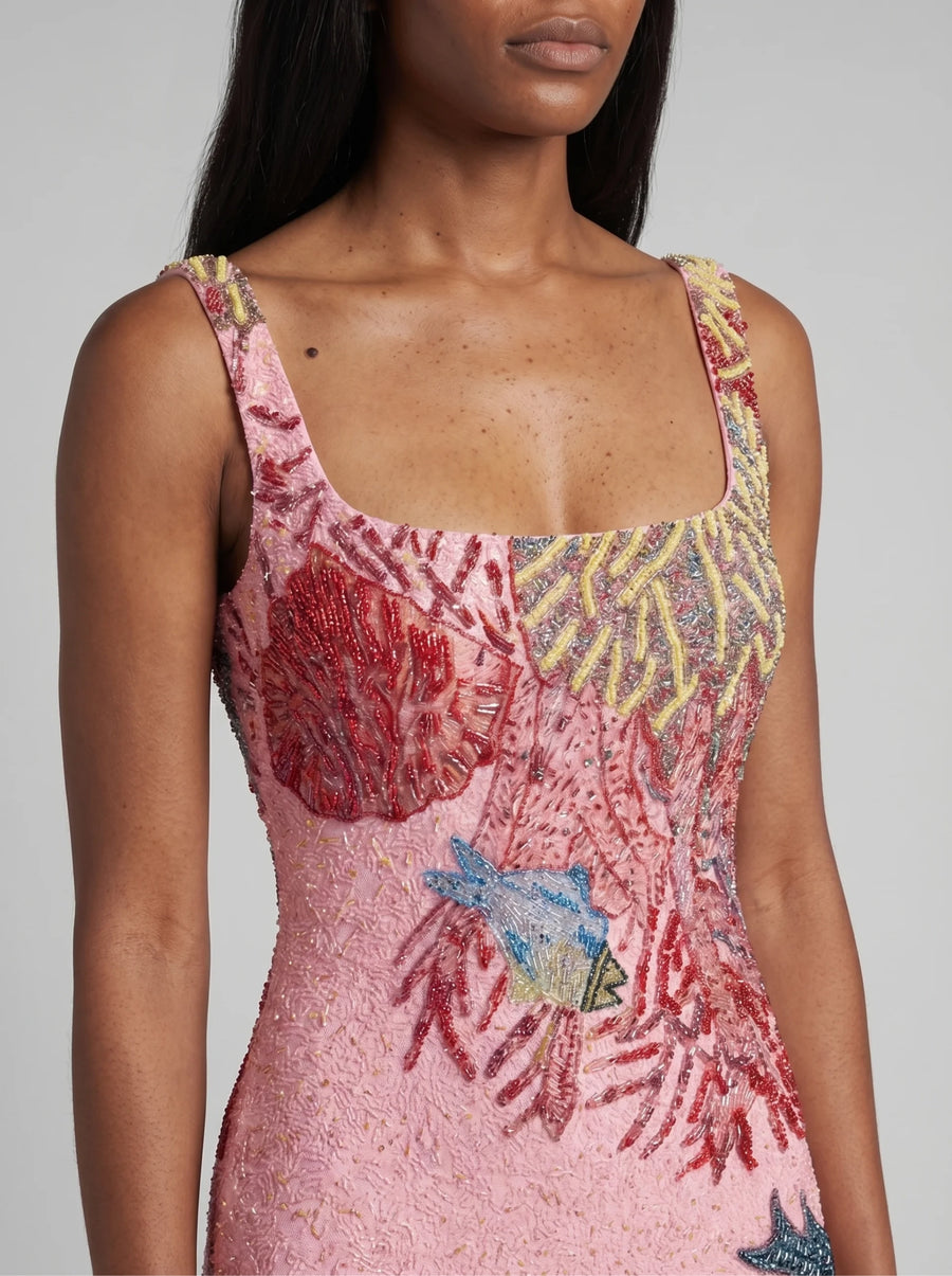 Oceanic Bloom Pink Maxi Dress