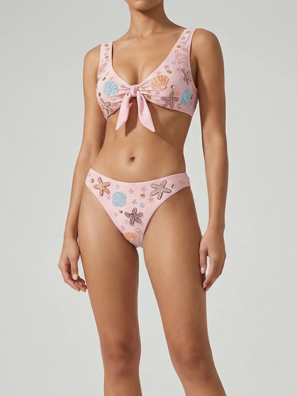 Orla Tie in the Middle Bikini Top Pink in Stock