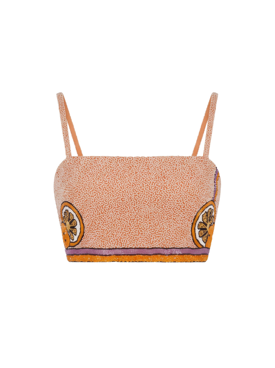 Melodie Co-ord Hand Embroidered Crystal Top Peach