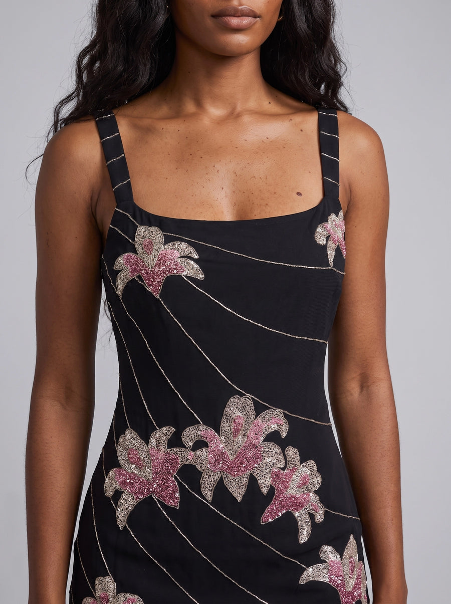 Gala Embellished Black Mini Dress