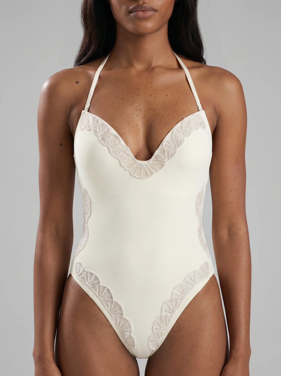 Coral Plain White Cream Swimsuit