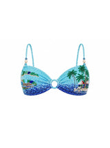 Oceanus x Taylor Nunez Island Bandeau Hand-Beaded Embroidery Bikini Blue