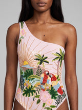 Paisley One Shoulder Luxe Pink Swimsuit