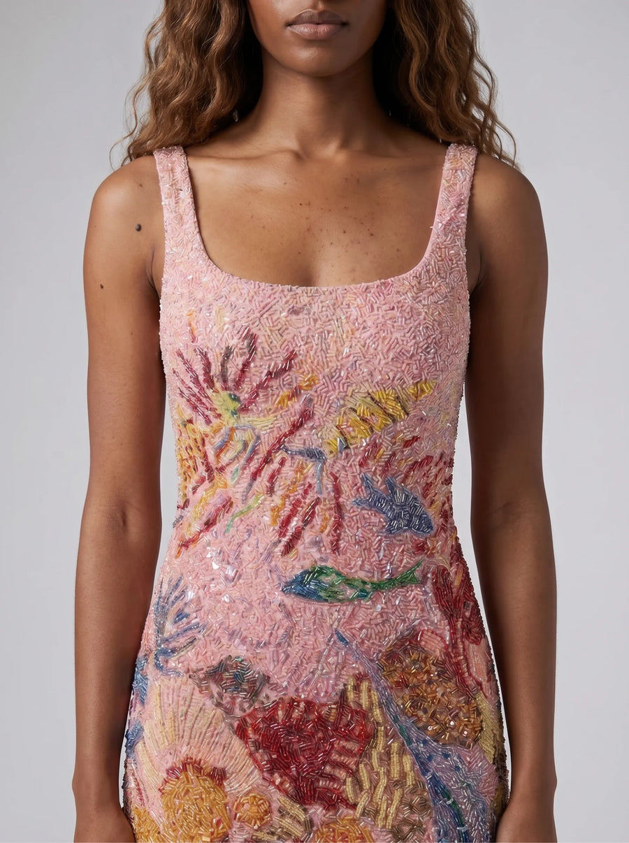 Oceanic Bloom Pink Mini Dress