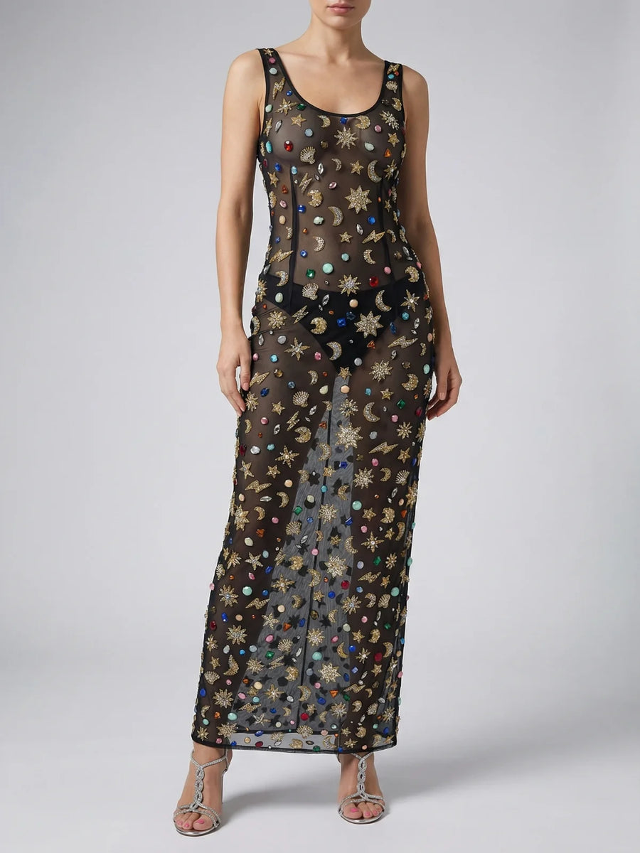 Celestial Tide Maxi Dress - Black