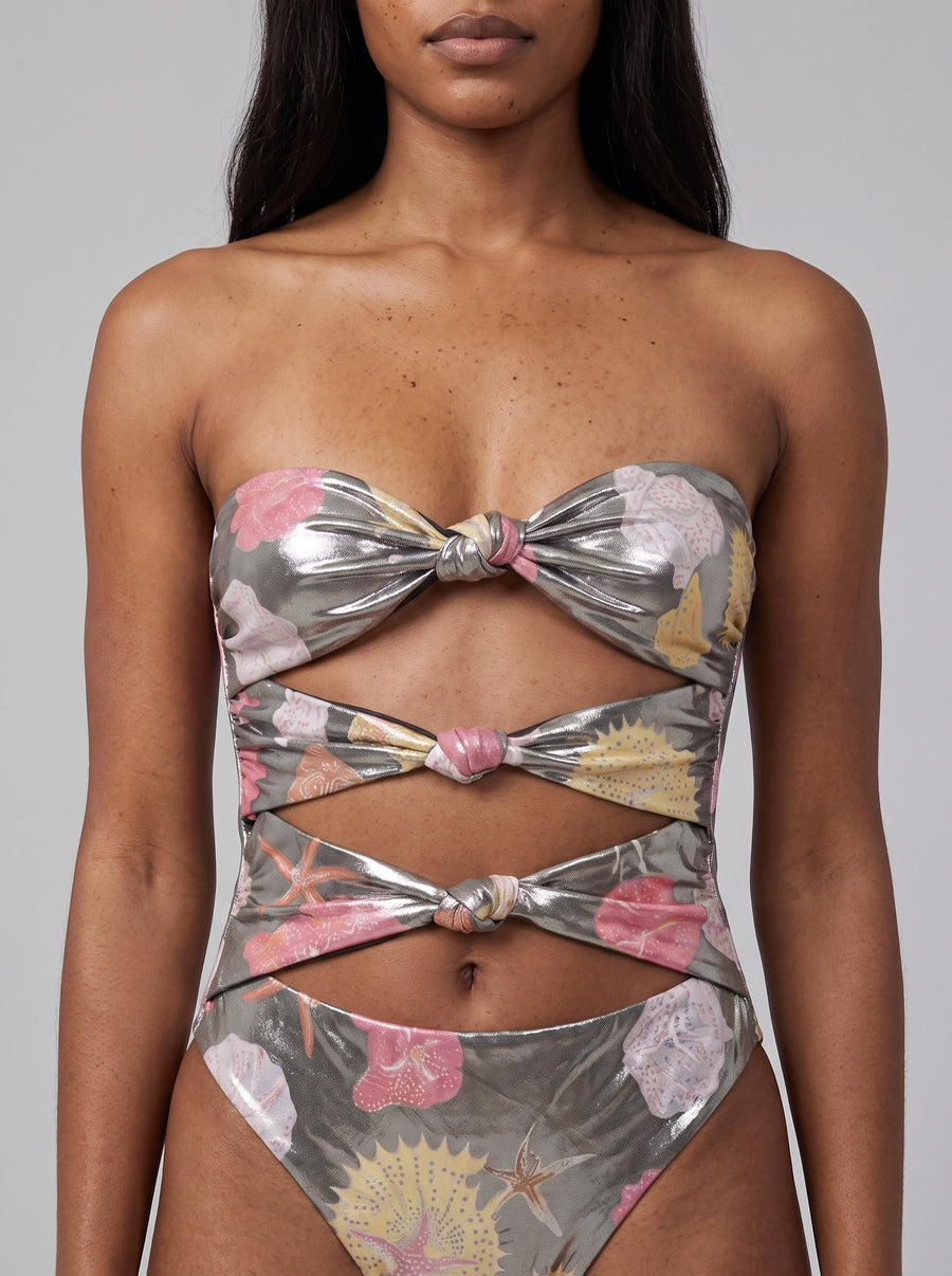 STRAPLESS SWIMSUITS SHELL STARFISH SILVER WITH HOLE