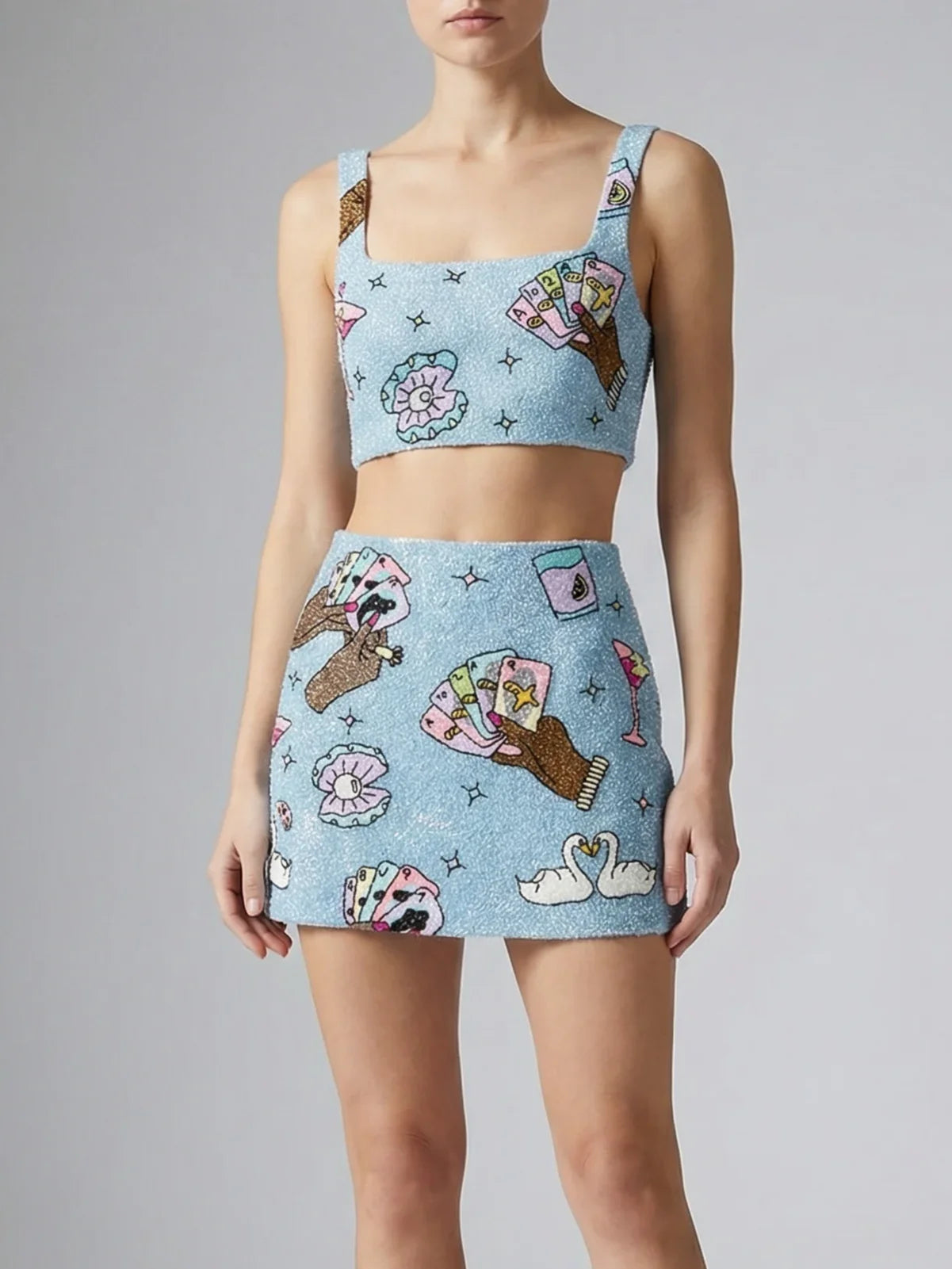 Vegas Embroidered Co-ord top– Blue Sparkle