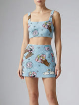 Vegas Embroidered Co-ord Top Blue Sparkle